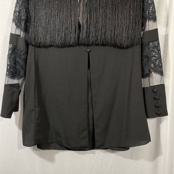NEW Tadashi Shoji [ 14 ] Felicia Fringe & Lace Blouse Top in‎ Black - Picture 12 of 16